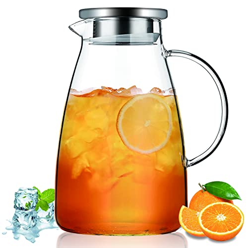 Kyraton Wasserkaraffe 2.0L mit Abnehmbarem Deckel, Heiß und Kaltgetränke Klarglas Wasserkrug Karaffe, Glaskaraffe für Tee Cafe Limonade Milchsaft von Kyraton