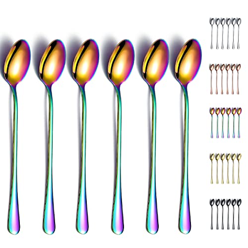 Regenbogen Eisteelöffel,Kyraton Edelstahl 7,5" Rührlöffel mit bunter Titanbeschichtung,Rührlöffel, Eislöffel, Barlöffel, Cocktaillöffel, Latte-Löffel, 6 Stück Regenbogen Eisteelöffel,Kyraton Edelstahl 7,5" Rührlöffel mit bunter Titanbeschichtung,Rührlöffel, Eislöffel, Barlöffel, Cocktaillöffel, Latte-Löffel, 6 Stück von Kyraton
