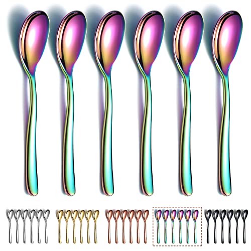 Regenbogen-Kaffeelöffel, 6 Stück, Kyraton, 14 cm, Edelstahl, Titanbeschichtung, Regenbogen-Teelöffel, Espressolöffel, Dessertlöffel, Teelöffel, kleines Mini-Löffel-Set für Partys, spülmaschinenfest Regenbogen-Kaffeelöffel, 6 Stück, Kyraton, 14 cm, Edelstahl, Titanbeschichtung, Regenbogen-Teelöffel, Espressolöffel, Dessertlöffel, Teelöffel, kleines Mini-Löffel-Set für Partys, spülmaschinenfest von Kyraton