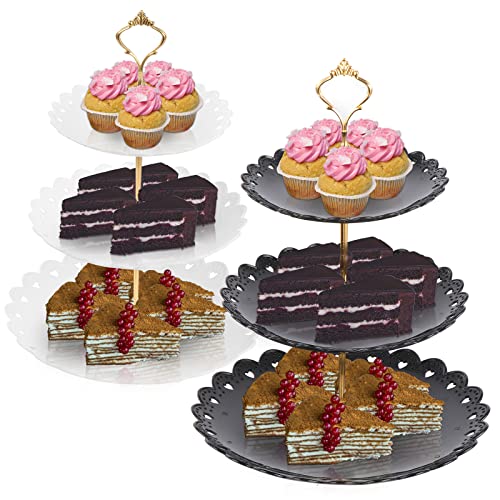 Kyrio 2 Stück Cupcake Ständer 3 Etagen, Runde Platte Wiederverwendbare Kunststoff Gestaffelt Kuchen Stand, Dessert Stand für Buffet Geburtstag Tea Party Weihnachten von Kyrio
