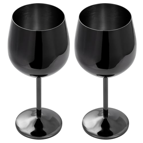 Kyrio 2pcs Weingläser aus Edelstahl, 500 ml, Sektgläser, bruchsichere Partygläser, unzerbrechliche Metall-Weingläser für Geschenke, Party, Camping, Geburtstag, Hochzeit (Schwarz) von Kyrio