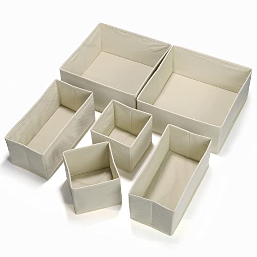 Kyrio 6er Pack Schubladenorganisatoren Faltbare Aufbewahrungsbox Kleiderschrank-Organisator für Kleidung Hemden Krawatten, Schubladenteiler Für Garderoben Schränke Schranktrenner (Beige) von Kyrio