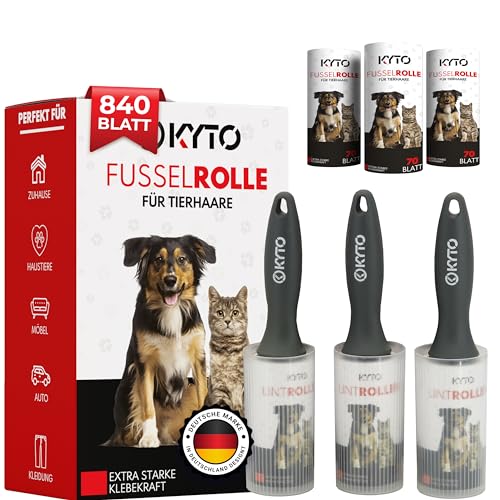 12 Stück Fusselrolle 840 Blatt Flusenbürste für Kleidung Möbel Sofa Tierhaare Katzenhaare Hundehaare Fusselentferner Staub und Schmutz inklusive 3 Griffen Haarroller von Kyto
