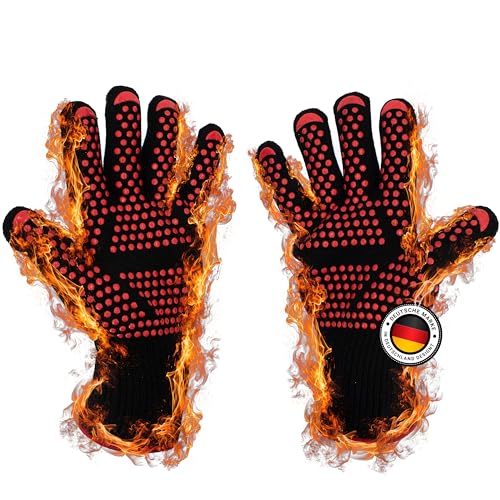 Kyto Grill Handschuhe 800 Grad Hitzebeständig feuerfest rot/schwarz BBQ Grillen, backen, Kochen Universalgröße von Kyto