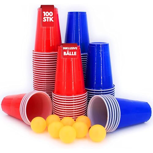 Kyto Mehrweg Trinkbecher 100er Set Party Becher 475ml amerikanischen Farben Blau/Rot Red Cups von Kyto