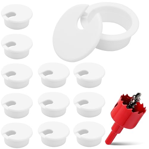 Kyuionty 12 Stück 3,8 cm weiße Schreibtischtülle, Kunststoff-Kabellochabdeckung, Computer-Tischkabel-Organizer, Schreibtisch-Kabel-Management für Heimbüro/TV-Ständer, Tischplatten (mit Lochsäge) Kyuionty 12 Stück 3,8 cm weiße Schreibtischtülle, Kunststoff-Kabellochabdeckung, Computer-Tischkabel-Organizer, Schreibtisch-Kabel-Management für Heimbüro/TV-Ständer, Tischplatten (mit Lochsäge) von Kyuionty