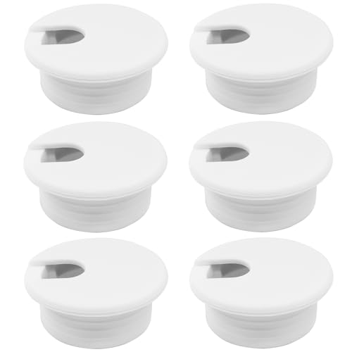 Kyuionty 38 mm weiße Schreibtischdurchführung, Kunststoff-Kabellochabdeckung, Computer-Tischkabel-Organizer, Schreibtisch-Kabel-Management für Heimbüro/TV-Ständer, Tischplatten (6 Stück) von Kyuionty