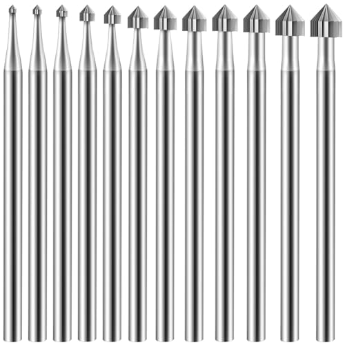 Kznifmk 12-Teilige Fräser-Sets in Zylindrischer Kegelform, Schmuck-Fräser-Sets, Schaft, Schmuckherstellung, Steinfass-Fräser für Lapidarium 008-040 von Kznifmk