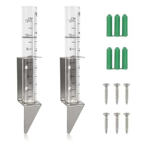 Kznifmk 2 Regenmesser für Den Außenbereich, Glas-Regenmesser mit 5 Fassungsvermögen und 2-In-1-Regenmesser-Erdspieß Aus Edelstahl von Kznifmk