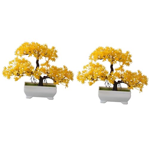 Kznifmk 2 Stück Künstliche Bonsai-Pflanze Aus Kunststoff, Kleiner Baumtopf, Gefälschte Pflanze, Blumentopf, Ornamente für Zuhause, Tisch, Einfache Installation, Gelb von Kznifmk