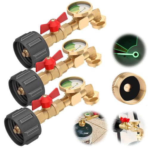 Kznifmk 3 Stück Propan-Nachfüll-Winkeladapter mit Tankanzeige, Propangas-Tankadapter für 0,5 kg Tank, Universal-Propangas-Messgerät von Kznifmk
