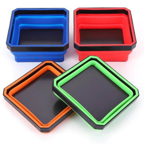 Kznifmk 4er-Pack Zusammenklappbare Magnetische Schraubenablage, Schraubenschale Aus Silikon, Aufbewahrungsbox für Werkzeugteile, Klempner, Schreiner, Werkzeug-Organizer von Kznifmk