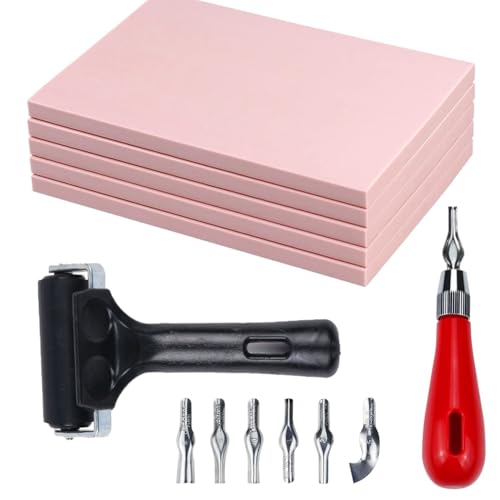 Kznifmk 5er-Pack Stempel-Schnitzblöcke Aus Gummi mit Schneidewerkzeugen und Gummi-Walze zum Drucken und für Andere Bastelarbeiten Kznifmk 5er-Pack Stempel-Schnitzblöcke Aus Gummi mit Schneidewerkzeugen und Gummi-Walze zum Drucken und für Andere Bastelarbeiten von Kznifmk