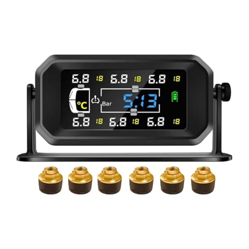 Kznifmk Auto RV LKW TPMS 6 Räder Sensor Solar Reifendruckkontrollsystem Temperatur Uhr Luftdruckanzeige Alarm B von Kznifmk