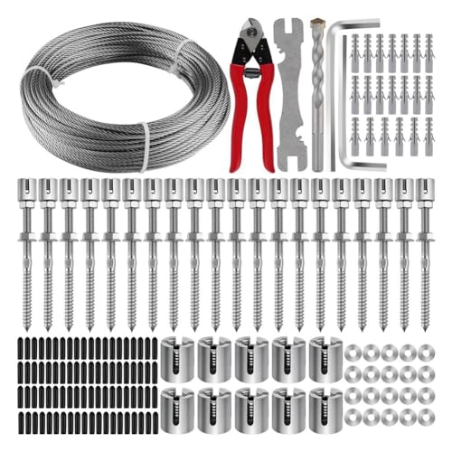 Kznifmk Garten Draht-Gitter für, 100FT Silber Metall Wanddekoration Edelstahl Garten-Gitterdrahtseil-System-Kit für Pflanzenranken von Kznifmk