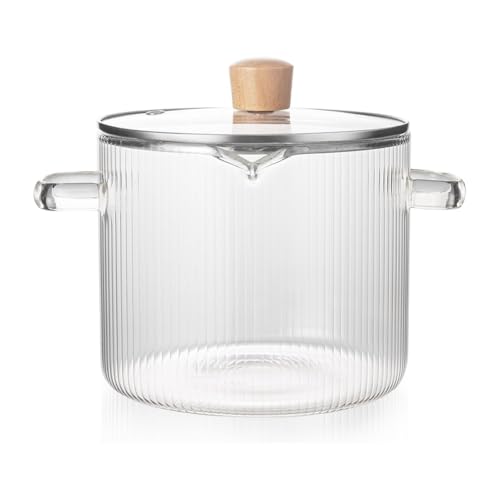 Kznifmk Glaskochgeschirr-Simmertopf, Glaskochtopf mit Deckel - 1,8 L (60 Oz) Hitzebeständiger Kochtopf Aus Borosilikatglas für Den Herd von Kznifmk