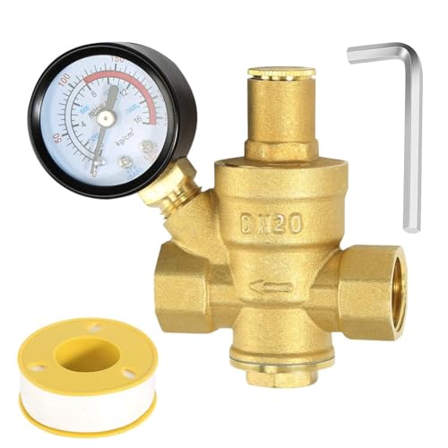 Kznifmk Haushalts-Leitungswasser-Druckminderventil 3/4 mit Manometer, Einstellbares Wasserdruckminderventil für Wasserdruckregler DN20 Kznifmk Haushalts-Leitungswasser-Druckminderventil 3/4 mit Manometer, Einstellbares Wasserdruckminderventil für Wasserdruckregler DN20 von Kznifmk