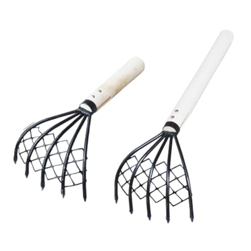 Kznifmk Kleiner Nagelrechen mit Netzbeutel, Kleiner Rechen, Muschelgrabwerkzeug, Meeresfang, Kleiner Holzrechen, Rechen mit Holzgriff, Kleiner Rechen von Kznifmk