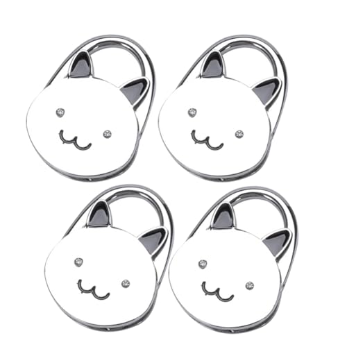 Kznifmk Taschenhalter mit Faltbarem Handtaschenhaken in Silber mit Katzen-Cartoon-Motiv und Rutschfester Gummiunterseite von Kznifmk