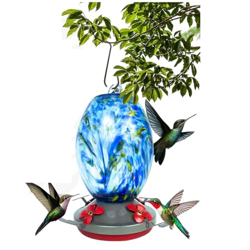 Kznifmk Vogelfutterstation für den Garten, zum Aufhängen im Freien, Vogelgeschenke für Frauen, Vogelfutterhaus aus mundgeblasenem Glas von Kznifmk