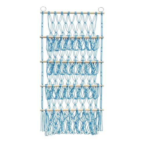 Kznifmk Wandbehang-Organizer, Stofftier-Spielzeugnetz, Hängematte, Kinderzimmer, Plüschtier-Aufbewahrung, Boho-Makramee, Blau von Kznifmk