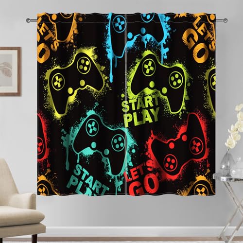 Kzzfqxb 107×160cm Gaming Vorhänge 2 Panels, Kinder Jungen Bunte Silhouette Abstrakte Videospiel Gamepad Druck Fenstervorhänge für Teenager Jungen, Wohnzimmer Schlafzimmer Gardinen von Kzzfqxb
