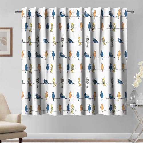Kzzfqxb 107x160cm Kinder Cartoon Vorhänge 2 Paneele, Rowley Vögel auf den Stromleitungen, süßes Dekor für Baby Jungen und Mädchenschlafzimmer, Kinderzimmer, Wohnzimmer von Kzzfqxb