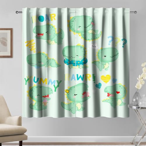 Kzzfqxb 117x183cm Cartoon Vorhänge 2 Paneele lächelnde schlafende grüne Baby Dinosaurier süßes lustiges Dekor für Kinder Jungen Babys Schlafzimmer Kinderzimmer Wohnzimmer von Kzzfqxb