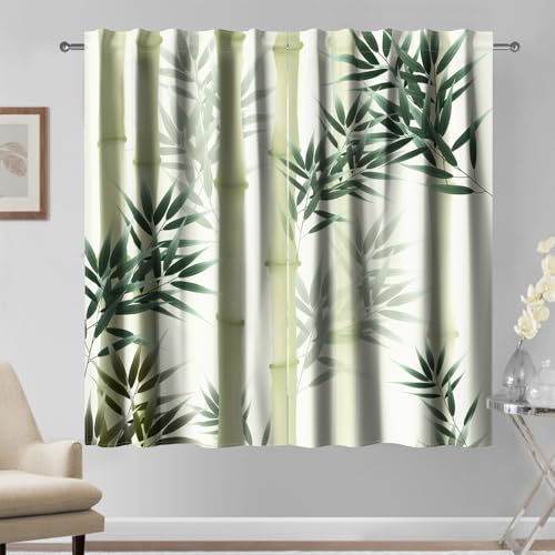 Kzzfqxb 132x214cm 2 Paneele Chinesische Malerei Vorhänge, grüne gerade Bambusblätter Klassische Tuschezeichnung Fenstervor hänge für Wohnzimmer, Schlafzimmer von Kzzfqxb