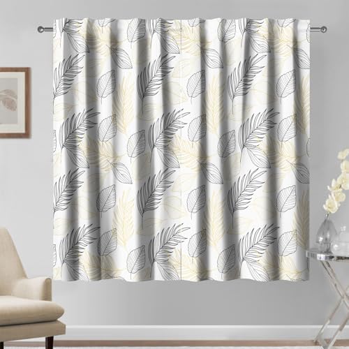 Kzzfqxb 132×214cm Blätter Gardinen Set von 2 Paneelen, Moderne Malerei Goldene Schwarze Blatt Fensterbehandlung Drape Gardinen für Wohnzimmer Schlafzimmer, Vorhänge gardinen von Kzzfqxb