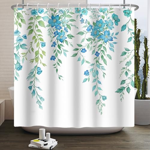 Kzzfqxb 180x200cm Florale Duschvorhänge mit Kunstst Offhaken, Erfrischende Häng Zweige mit Blauen Blüten Wasserdicht Verdeckt für Badewanne, Eleganter Schöner Polyester Stoff für Mädchen Badezimmer Kzzfqxb 180x200cm Florale Duschvorhänge mit Kunstst Offhaken, Erfrischende Häng Zweige mit Blauen Blüten Wasserdicht Verdeckt für Badewanne, Eleganter Schöner Polyester Stoff für Mädchen Badezimmer von Kzzfqxb