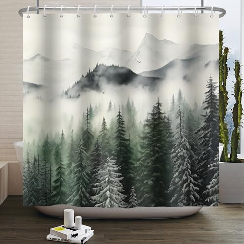 Kzzfqxb 183x213cm Nebelig Duschvorhänge mit Haken, Weißer Nebel Berge Wald Kiefer Bäume Waldland Landschaft Wasserdicht Verdeckt für Bad, Polyester gewebe Natur dekor für Badezimmer Badewanne Kzzfqxb 183x213cm Nebelig Duschvorhänge mit Haken, Weißer Nebel Berge Wald Kiefer Bäume Waldland Landschaft Wasserdicht Verdeckt für Bad, Polyester gewebe Natur dekor für Badezimmer Badewanne von Kzzfqxb