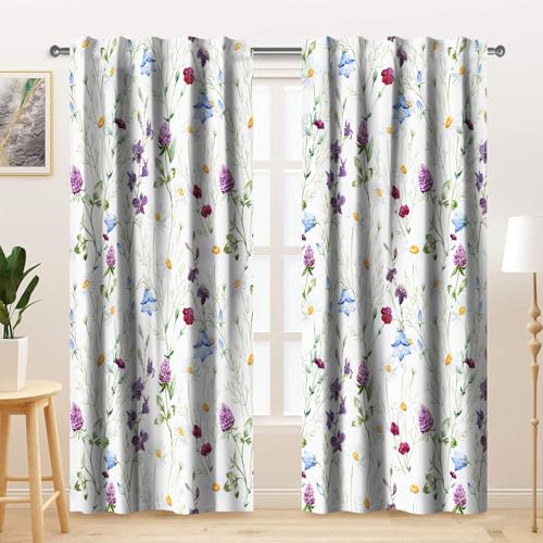 Kzzfqxb 2 Paneele 117x138cm Blumen vorhänge, botanische Kräuter lila Blaue Wildblumen Stängel Unkraut, Elegantes Dekor für Wohnzimmer, Mädchenzimmer, Schlafzimmer, Esszimmer von Kzzfqxb
