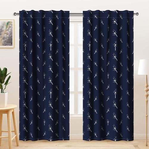 Kzzfqxb Dunkelblaue 2-Panels 107×215cm, Dunkle Farbe Sternenhimmel Gardinen Fenstervorhänge für Wohnzimmer Schlafzimmer, Einfach und Sauber Elegant von Kzzfqxb