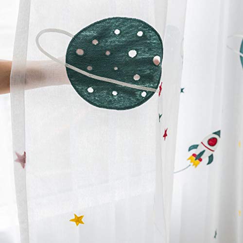 Lsimeru Planet Vorhang Durchsichtig Kinderzimmer Junge Rakete Sterne Muster 140x245 Lang Gardinen Transparent Kräuselband Kinder Fensterschal Deko 2er Pack von Lsimeru