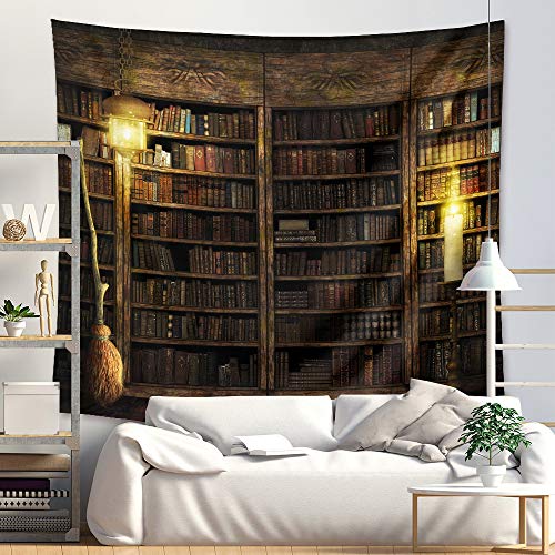 Lsimeru Psychedelic Wandteppich Trippy Art Bücherregal 180x230 Vintage Magisches Buch Wandbehang Fantasy Wandtuch Tapestry Tapisserie Wandkunst Tischdecke Schlafzimmer Deko von Lsimeru