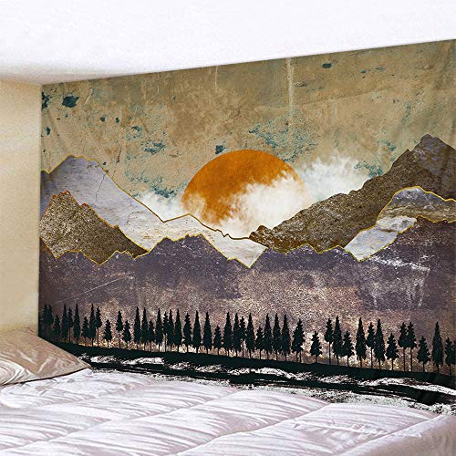 L/S Sonnenaufgang Wandteppich Berge 180x230 Wald Psychedelic Baum Wandbehang Tapisserie Bunt Wandtuch Natur Landschaft Tapisserie Dekoration für Schlafzimmer Wohnzimmer von L/S