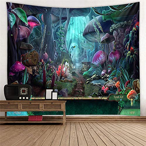 L/S Wandteppich Psychedelic Mushrooms 180x230 Wandbehang Fantasy Weed Wandbehang Natur Landschaft Nacht Wandtuch Tapestry Tapisserie Wandkunst Tischdecke Schlafzimmer von L/S