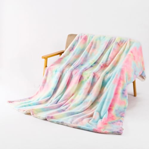 Lsimeru Wohndecken Kuscheldecke Regenbogen Flauschig 160x200 Bunt Sherpa Decke Weich Warm Lammfelldecke Flanelldecke Wendedecke Sofadecke Couchdecke von Lsimeru