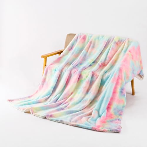 Lsimeru Wohndecken Kuscheldecke Regenbogen Flauschig 160x200 Bunt Sherpa Decke Weich Warm Lammfelldecke Flanelldecke Wendedecke Sofadecke Couchdecke von Lsimeru