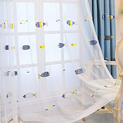 Lsimeru Tiere Vorhang Babyzimmer Junge Transparent Fischemuster 2er Pack Tülle Gardinen Durchsichtig Kinder Stickerei Fenster Dekoschal für Kinderzimmer,245x140 Lsimeru Tiere Vorhang Babyzimmer Junge Transparent Fischemuster 2er Pack Tülle Gardinen Durchsichtig Kinder Stickerei Fenster Dekoschal für Kinderzimmer,245x140 von Lsimeru