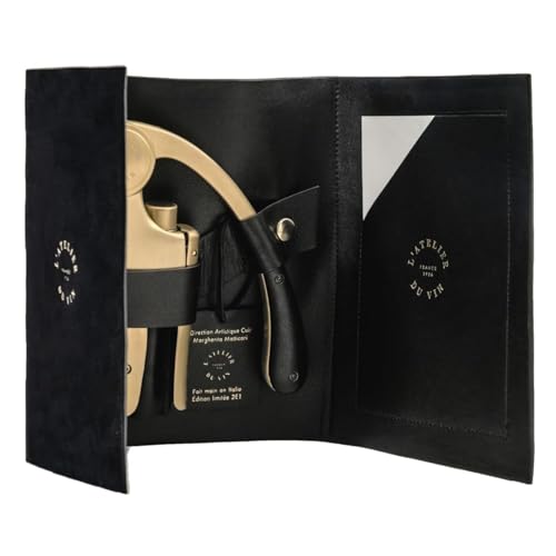 L'atelier Du Vin Oeno Motion Gold Nomad Hebel-Korkenzieher, Geschenk-Set – Luxuriöser Sommelier-Weinflaschenöffner mit hochwertigem schwarzem Lederetui für Weinprobierzubehör, emblematischer von L'Atelier du Vin
