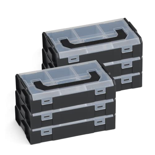 Bosch Sortimo L BOXX Mini | 6er Set in schwarz mit transparentem Deckel | Sortimentskasten Schrauben und Dübel | Erstklassige Sortierboxen für Kleinteile von L-BOXX