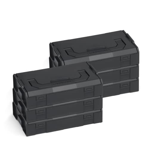 Bosch Sortimo L BOXX Mini | 6er Set in schwarz opak | Aufbewahrungsbox Schrauben mit Deckel | Schrauben Sortierkasten von L-BOXX