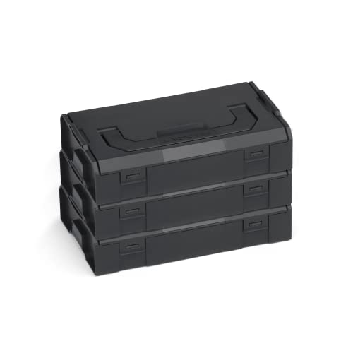 Bosch Sortimo L-BOXX mini Aufbewahrungsbox schwarz Deckel opak 3 Stück im Set |Mini-Werkzeugkoffer |Sortimentskasten Schrauben und Dübel | Erstklassige Sortierboxen für Kleinteile von L-BOXX