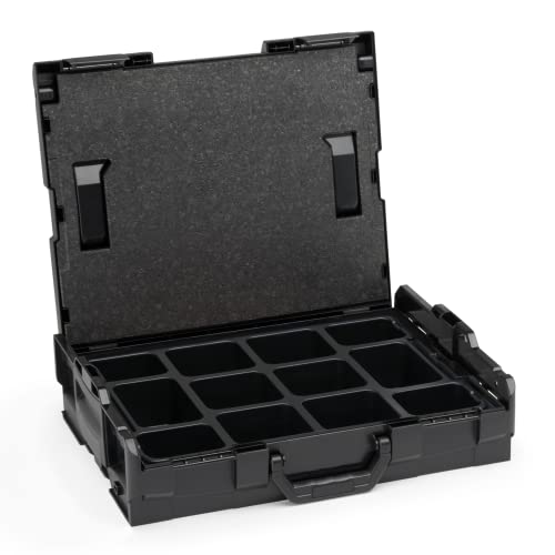 L-BOXX Sortimo L-Boxx 102 Werkzeugkoffer-Set anpassbar mit Ihrem Logo • Blackline Schwarz mit Verschlüsse Anthrazit • L BOXX 102 Einlage Ordnungssystem Kleinteile-Einsatz 12-fach und Deckelpolster von L-BOXX