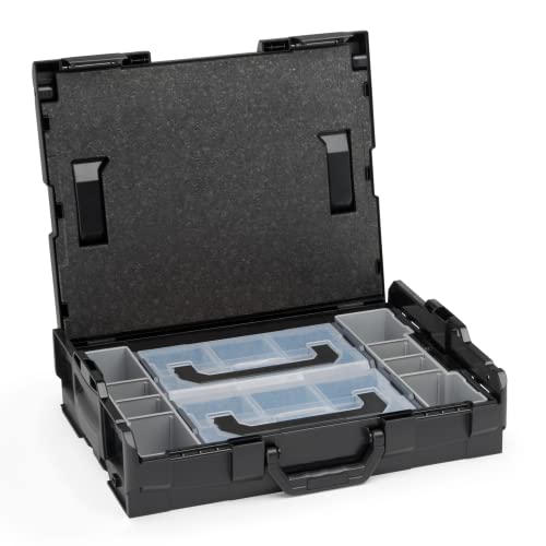 Bosch Sortimo L-Boxx 102 Werkzeugkoffer-Set • Blackline Schwarz mit Verschlüsse Anthrazit • bestückt mit L BOXX 102 Einlage Ordnungssystem 2x L-BOXX Mini und Deckelpolster von L-BOXX