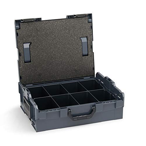 Kleinteile Aufbewahrung mit Deckel | L BOX 136 (anthrazit) inkl. Kleinteileeinsatz 8-fach | Idealer Werkzeug Aufbewahrung Koffer | Werkzeugkiste leer von L-BOXX
