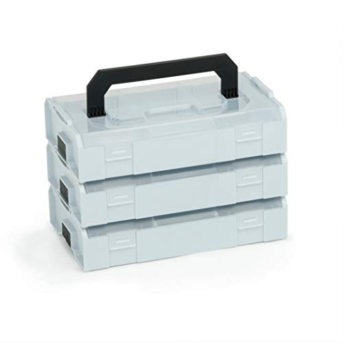 Bosch Sortimo L-BOXX Mini Set | 3x L BOXX Mini grau mit transparentem Deckel | Sortierkasten Schrauben und Dübel | Erstklassige Sortierboxen für Kleinteile | Sortierkasten mini leer Kunststoff von L-BOXX