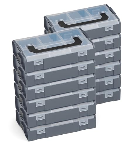 L-BOXX Mini 12er Set – Anthrazit | Hochwertige Aufbewahrungsboxen für Schrauben & Dübel | Kompatibel mit Sortimo & Bosch System | Lebensmittelecht, stapelbar, trennbar von L-BOXX